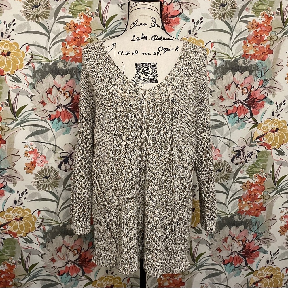 J.Jill Size M Open Knit V-neck Sweater
